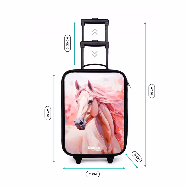 Pastel roze paard Kinderkoffer - Zwart klein -productfoto_formaten