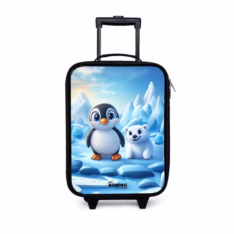 Pinguïn en ijsbeertje op ijsschotsen Kinderkoffer - Zwart klein -3d