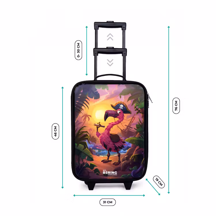 Piraten flamingo op een tropisch pad Kinderkoffer - Zwart klein -productfoto_formaten