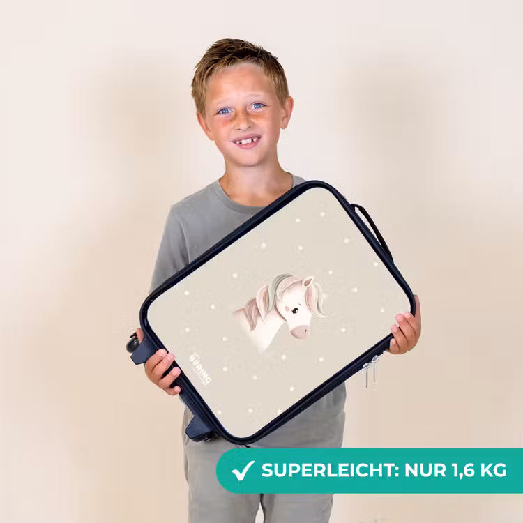 Eenhoorn omringd door stippen in beige kleuren Kinderkoffer - Zwart klein -sfeer4_DE