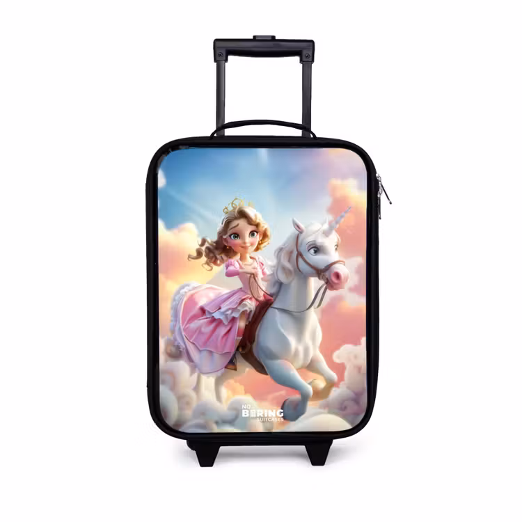 Prinses op een eenhoorn tussen de wolken Kinderkoffer - Zwart klein -3d