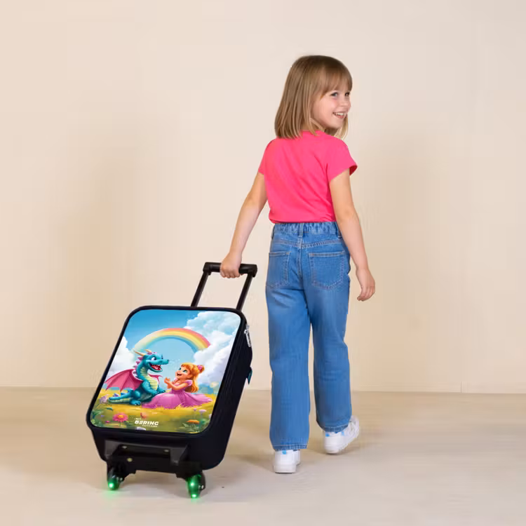 Prinses en dino in een kleurrijke wereld Kinderkoffer - Zwart klein -sfeer1