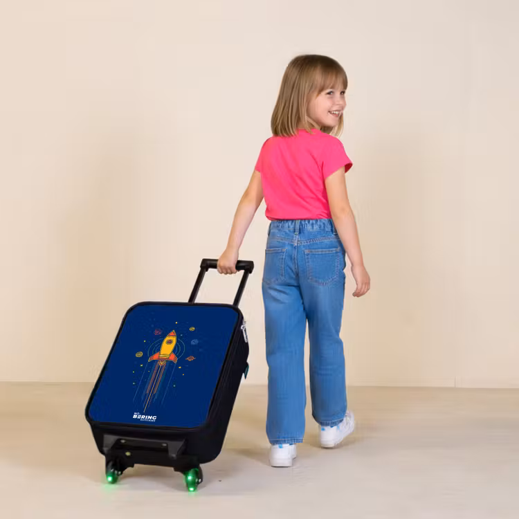 Raket - Planeten - Sterren Kinderkoffer - Zwart klein -sfeer1