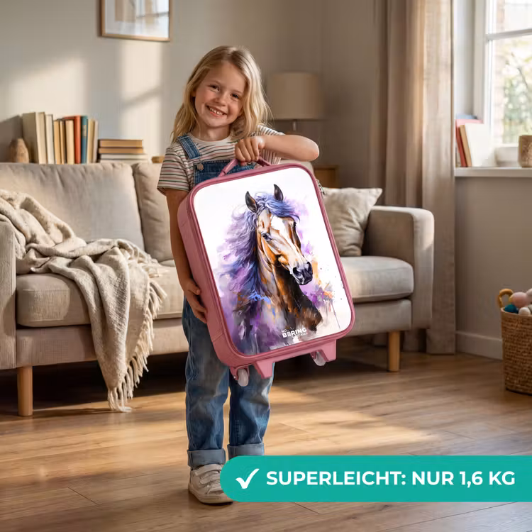 Aquarel paard met paarse manen Kinderkoffer - Roze klein -sfeer2_DE