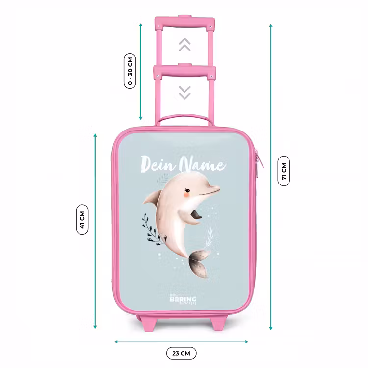 Beige dolfijn in blauw water Kinderkoffer - Roze klein -productfoto_formaten