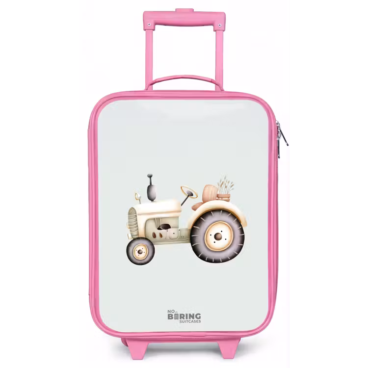 Beige vintage tractor in pastel groene kleuren Kinderkoffer - Roze klein -zz3dotto