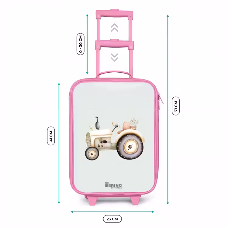 Beige vintage tractor in pastel groene kleuren Kinderkoffer - Roze klein -productfoto_formaten