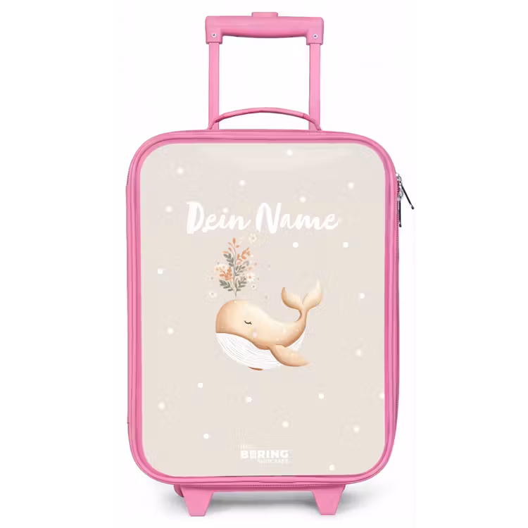 Beige walvis in bloemenzee Kinderkoffer - Roze klein -zz3dotto