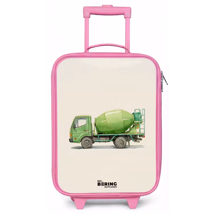 Betonmixer - Getekend - Groen Kinderkoffer - Roze klein -zz3dotto