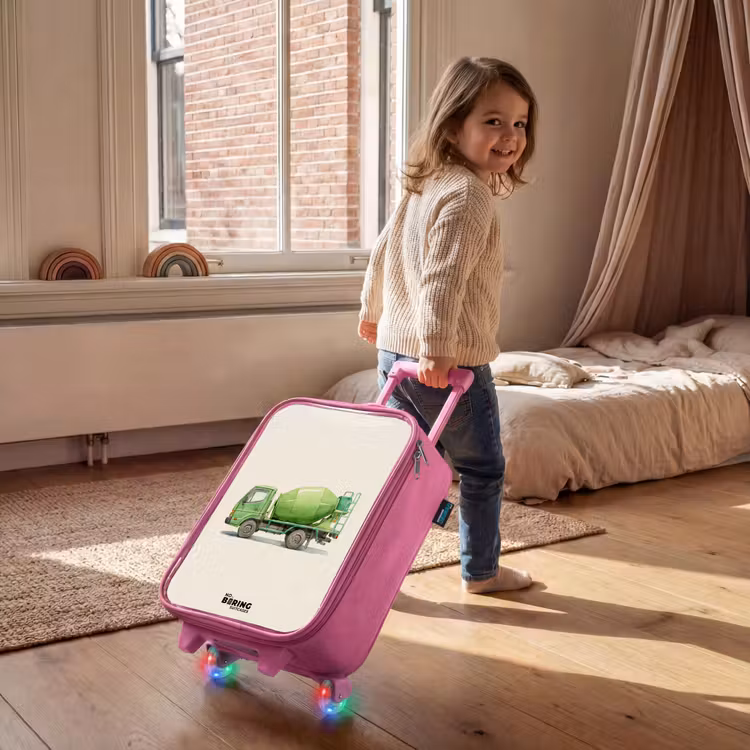 Betonmixer - Getekend - Groen Kinderkoffer - Roze klein -sfeer1