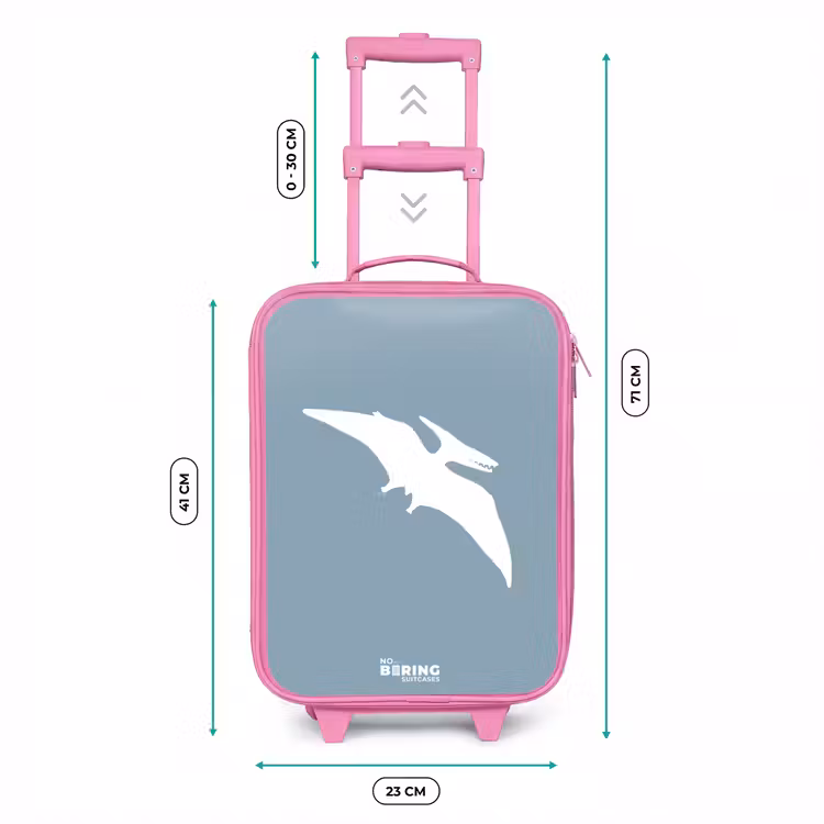 Blauw met Pteranodon dino Kinderkoffer - Roze klein -productfoto_formaten