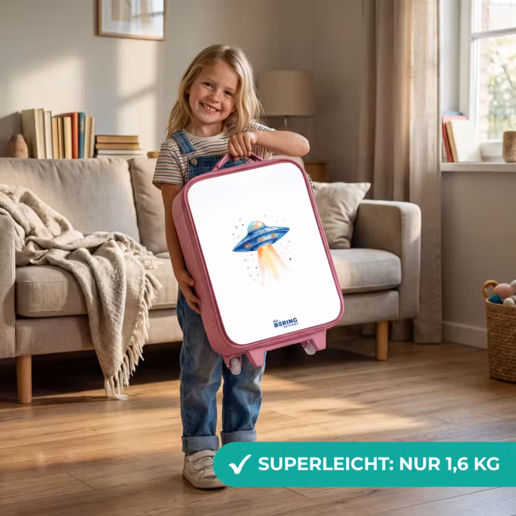 Blauw ruimteschip met lichtstraal Kinderkoffer - Roze klein -sfeer2_DE