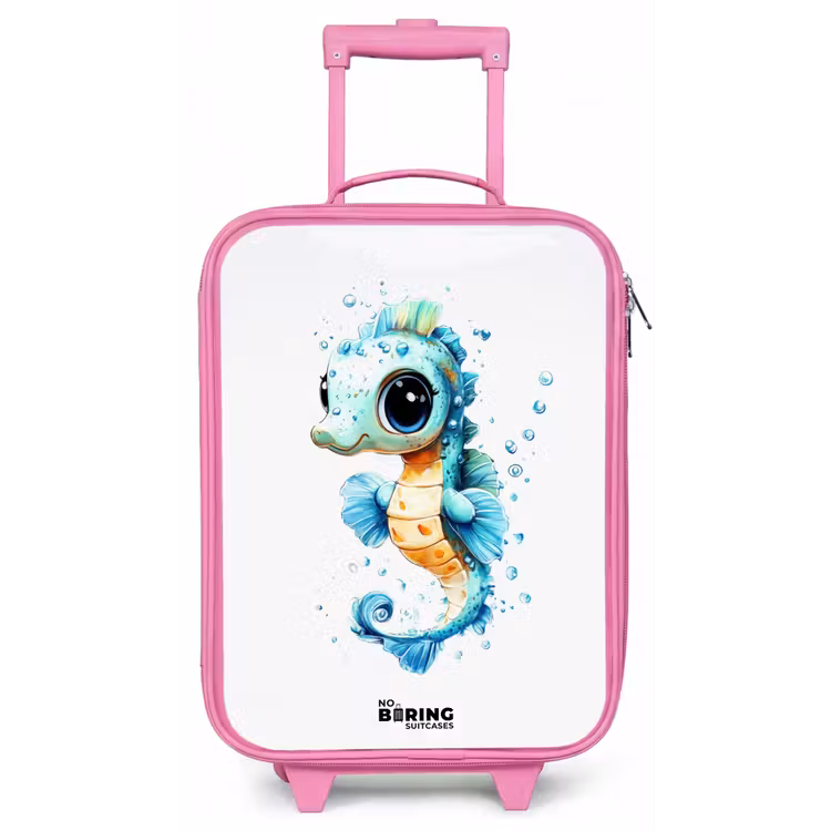 Blauw zeepaardje met grote ogen en luchtbellen Kinderkoffer - Roze klein -zz3dotto