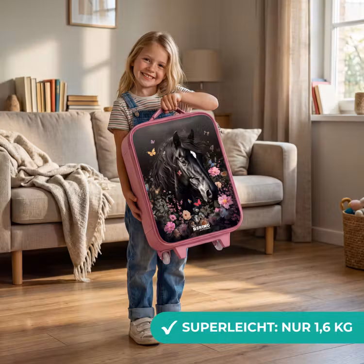 Zwart paard in bloei Kinderkoffer - Roze klein -sfeer2_DE