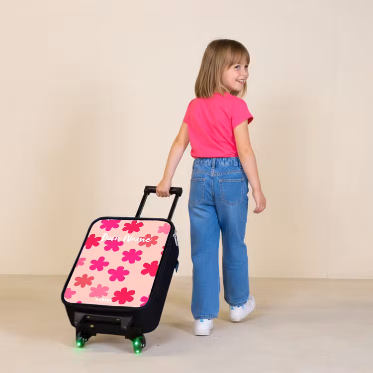 Roze bloemen Kinderkoffer - Zwart klein -sfeer1