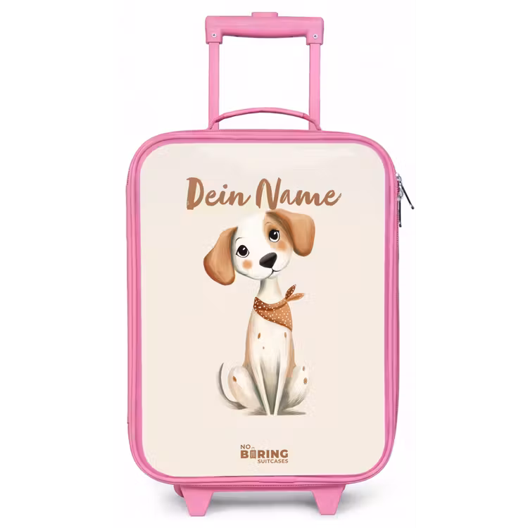 Bruin gevlekte pup op een beige achtergrond Kinderkoffer - Roze klein -zz3dotto
