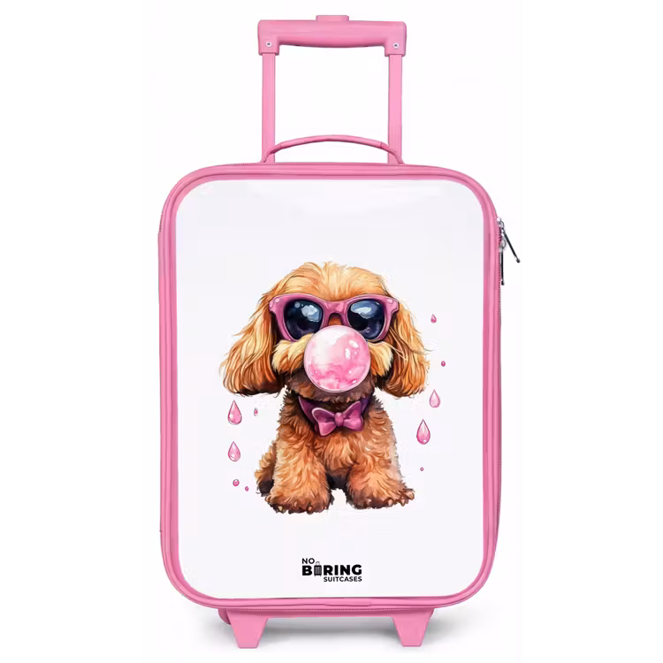 Bruine hond met roze bril en kauwgombal Kinderkoffer - Roze klein -zz3dotto