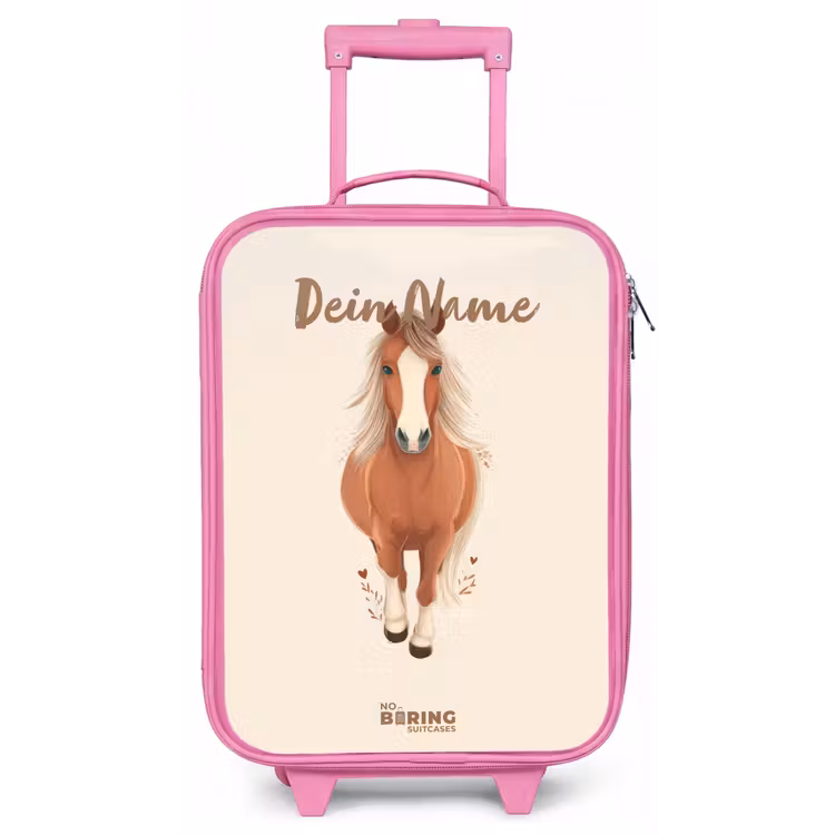 Bruin paard in gallop Kinderkoffer - Roze klein -zz3dotto
