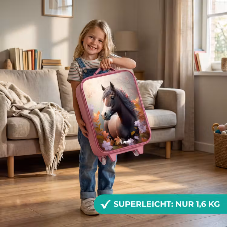 Bruin paard in de herfst Kinderkoffer - Roze klein -sfeer2_DE