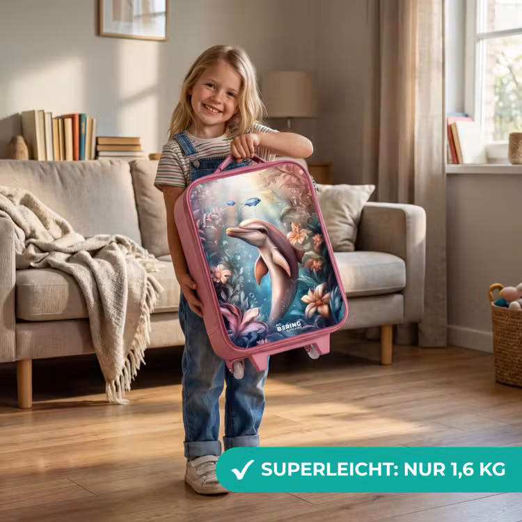 Dolfijn en vissen in onderwater bloemenwereld Kinderkoffer - Roze klein -sfeer2_DE