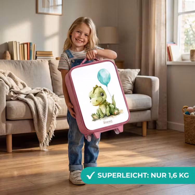 Dino met blauwe ballon Kinderkoffer - Roze klein -sfeer2_DE