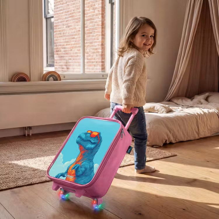 Dino met zonnebril Kinderkoffer - Roze klein -sfeer1