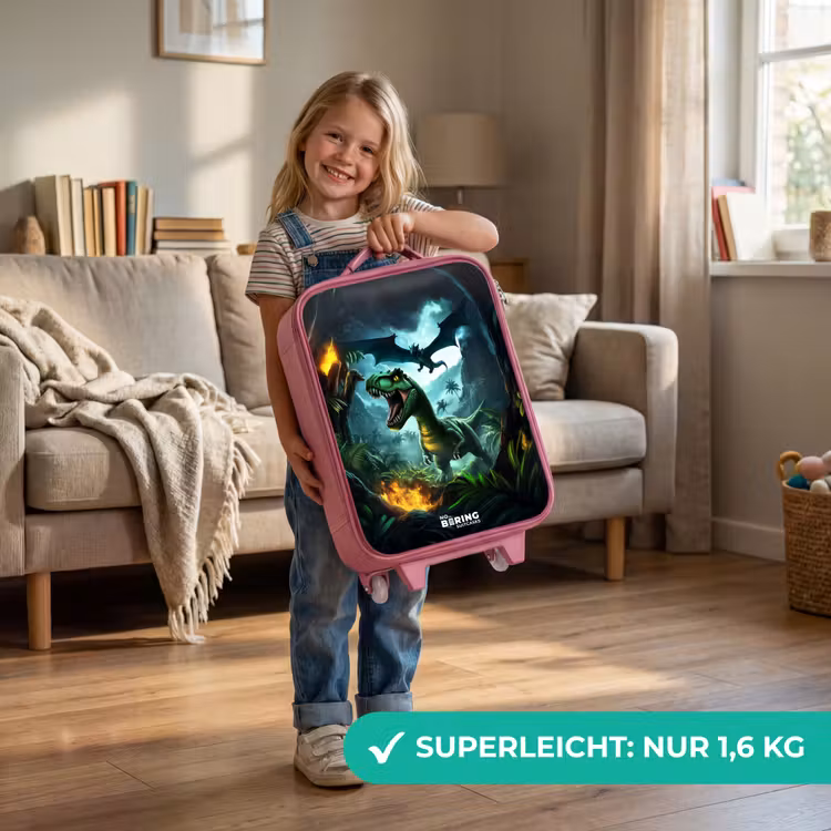 Dinosaurus en draak in vurige junglevallei Kinderkoffer - Roze klein -sfeer2_DE