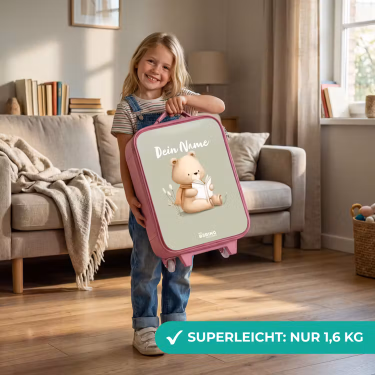 Een bruine beer met een boek - Groen Kinderkoffer - Roze klein -sfeer2_DE