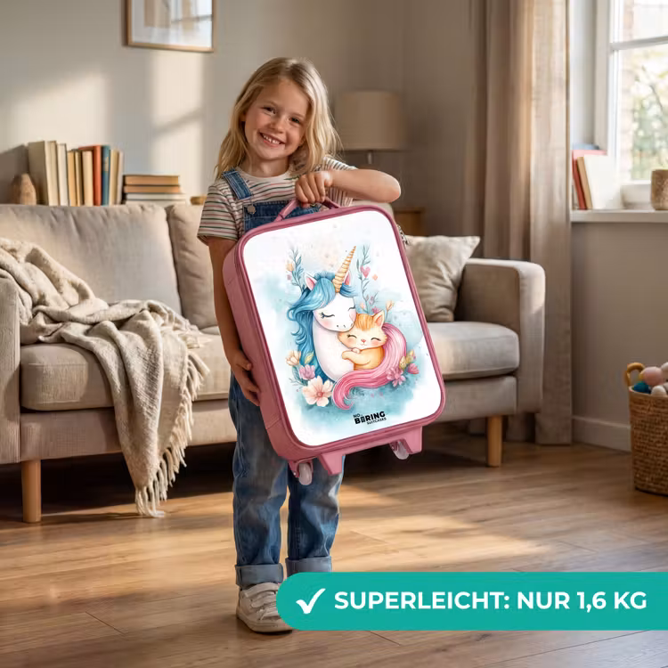 Eenhoorn met blauwe manen en oranje kitten Kinderkoffer - Roze klein -sfeer2_DE