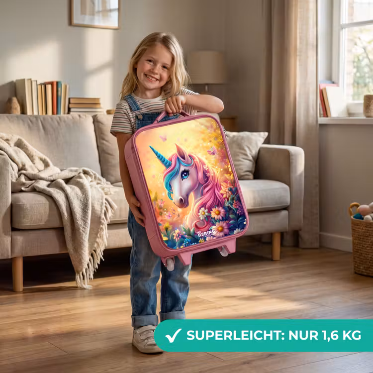Eenhoorn met kleurrijke bloemen Kinderkoffer - Roze klein -sfeer2_DE
