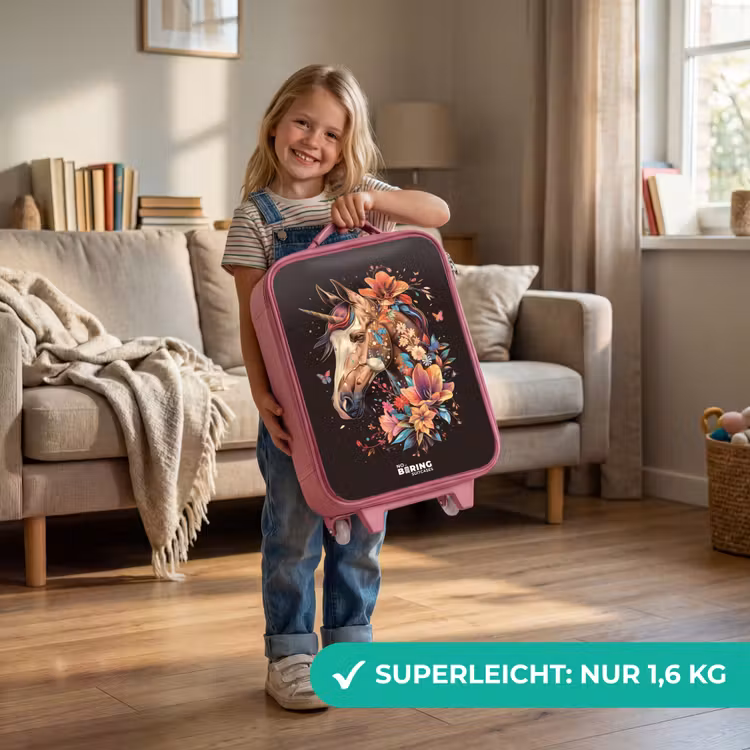 Eenhoorn en Bloemen op Zwarte Achtergrond Kinderkoffer - Roze klein -sfeer2_DE