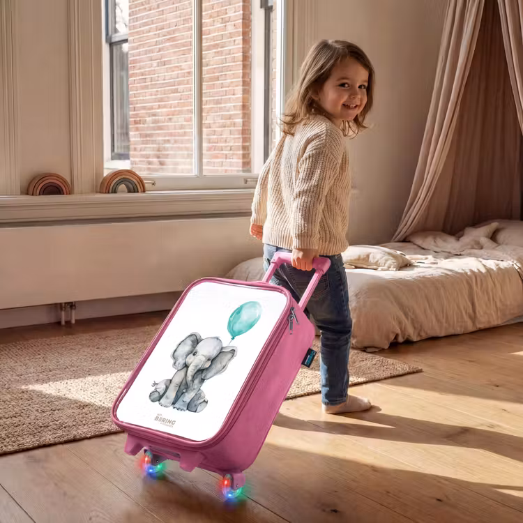 Olifant met blauwe ballon Kinderkoffer - Roze klein -sfeer1