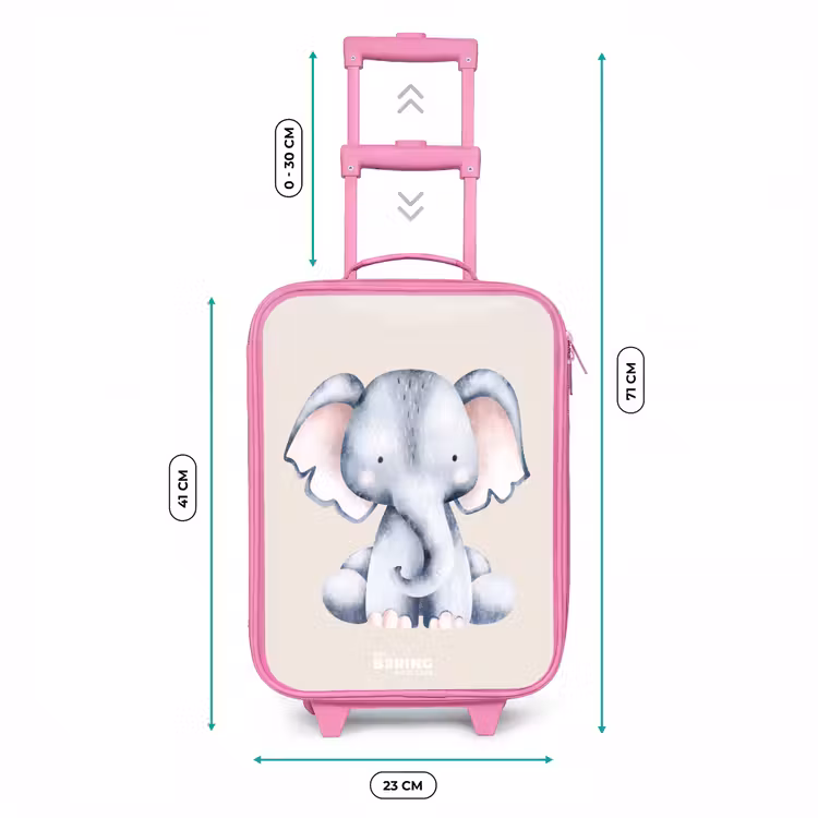 Olifant tekening tegen een beige achtergrond Kinderkoffer - Roze klein -productfoto_formaten