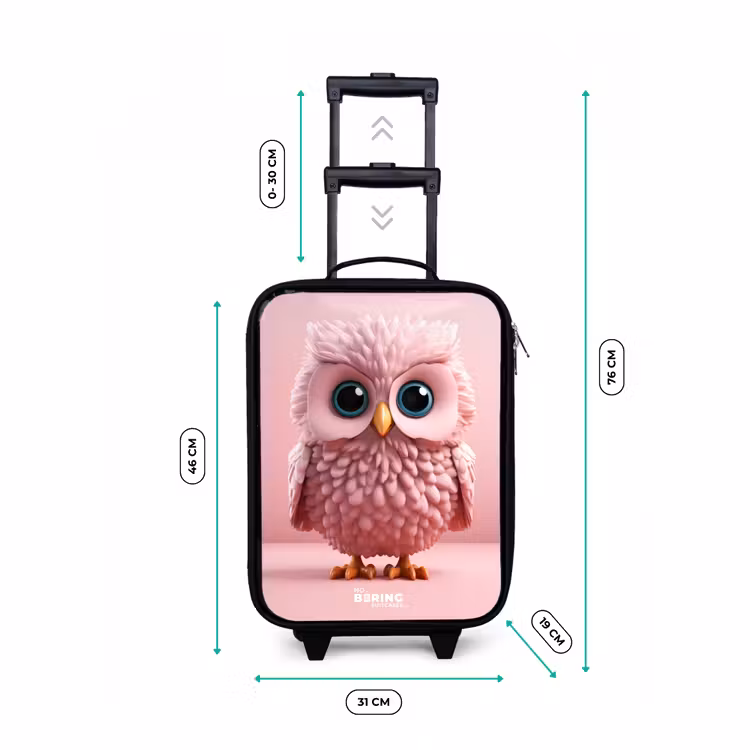Roze uil met blauwe ogen Kinderkoffer - Zwart klein -productfoto_formaten