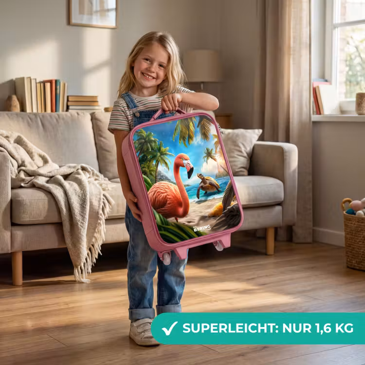 Flamingo en schildpad op tropisch strand Kinderkoffer - Roze klein -sfeer2_DE