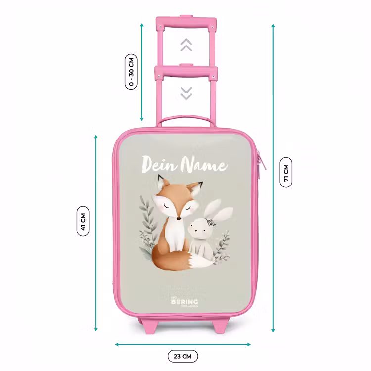 Vos en konijn omringd door groene blaadjes Kinderkoffer - Roze klein -productfoto_formaten
