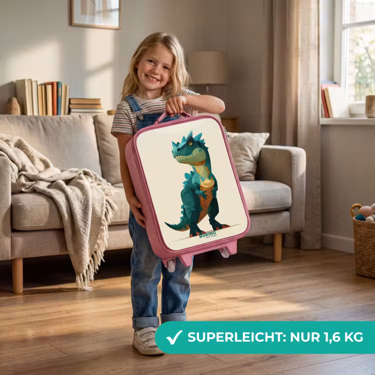 Gehoornde dino met scherpe blik Kinderkoffer - Roze klein -sfeer2_DE