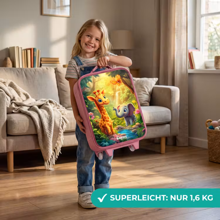 Giraf en olifant bij beekje in de Jungle Kinderkoffer - Roze klein -sfeer2_DE