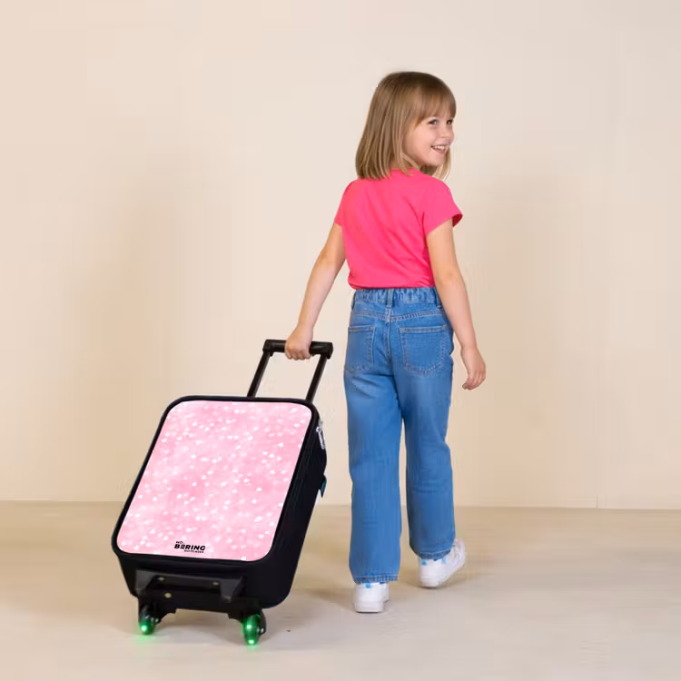 Roze glitter hartjes Kinderkoffer - Zwart klein -sfeer1