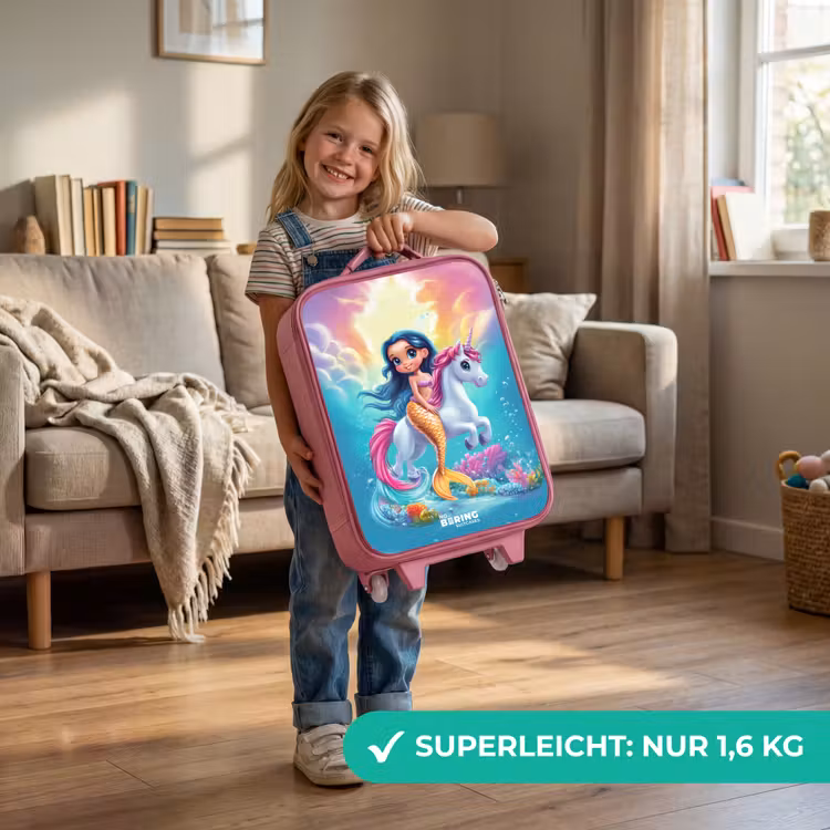 Zeemeermin met gouden staart met een witte eenhoorn Kinderkoffer - Roze klein -sfeer2_DE