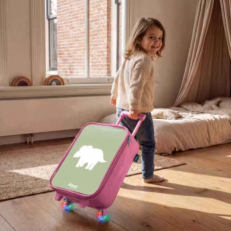 Groen met Triceratops dino Kinderkoffer - Roze klein -sfeer1