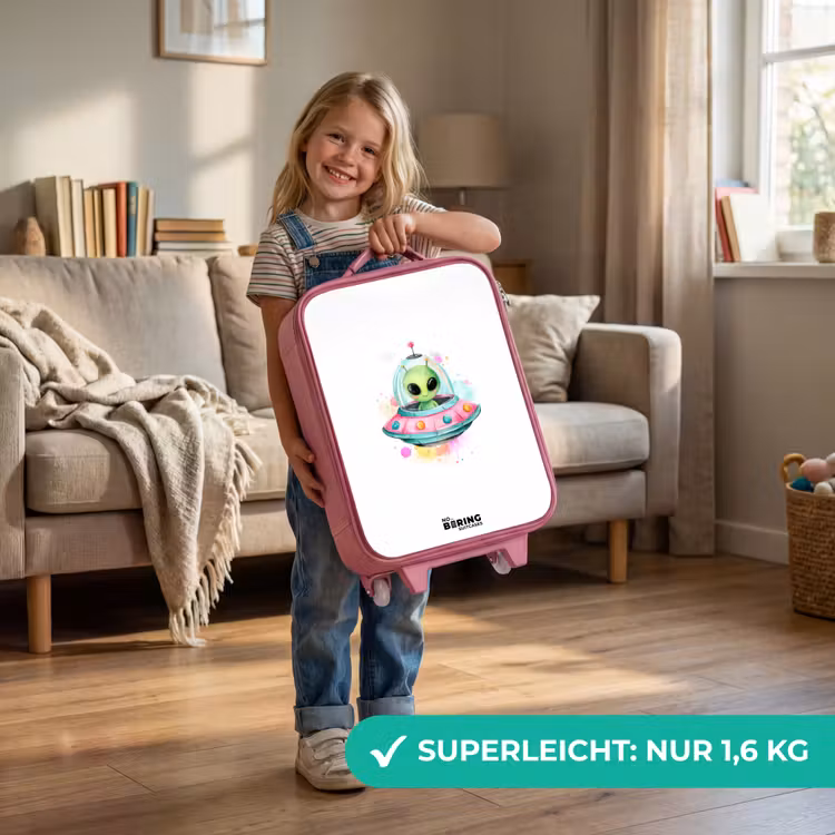 Groene alien in kleurrijke UFO Kinderkoffer - Roze klein -sfeer2_DE