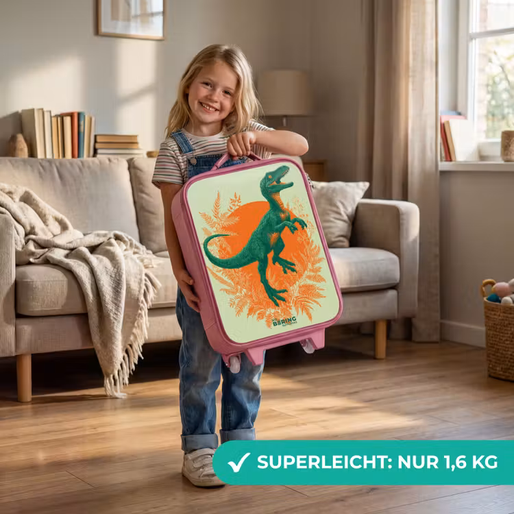 Groene dino tussen varens Kinderkoffer - Roze klein -sfeer2_DE