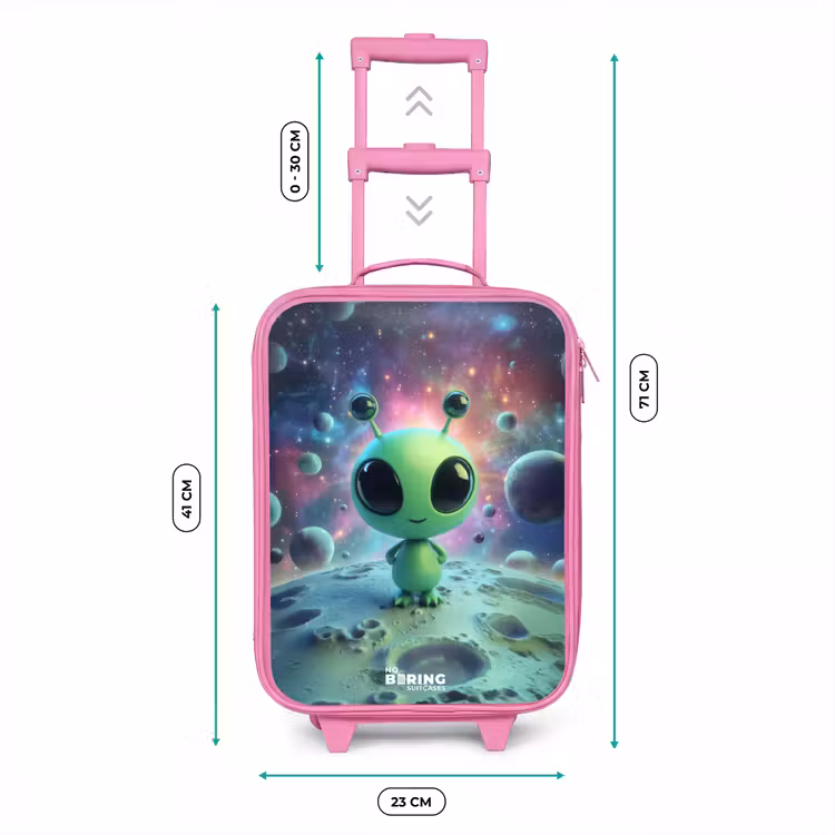 Groen buitenaards wezentje op maanlandschap Kinderkoffer - Roze klein -productfoto_formaten