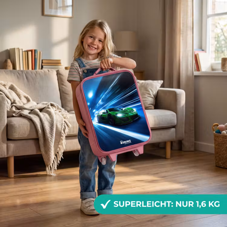 Groene supercar flitst door neonlicht Kinderkoffer - Roze klein -sfeer2_DE