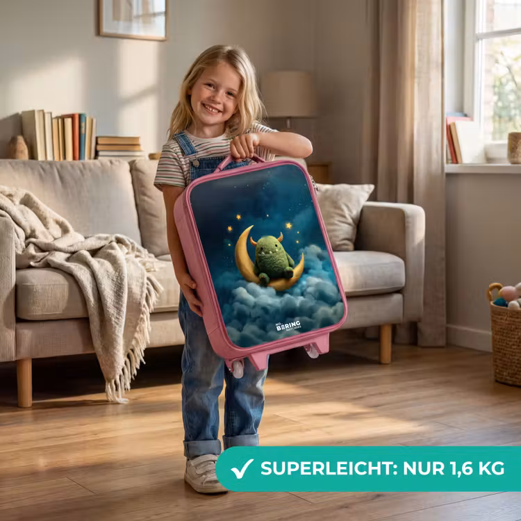 Groen monster op maansikkel Kinderkoffer - Roze klein -sfeer2_DE