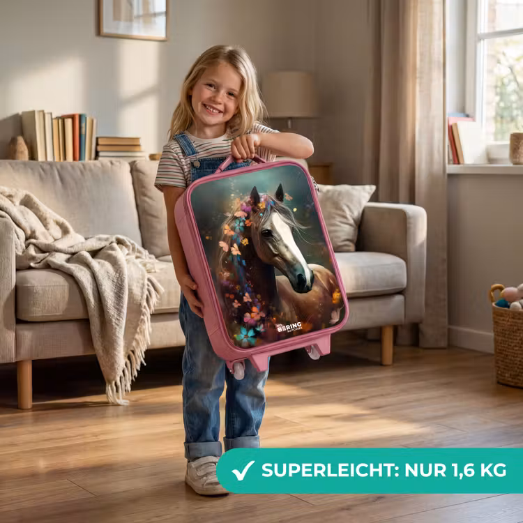 Lichtbruin paard tussen de bloemen Kinderkoffer - Roze klein -sfeer2_DE