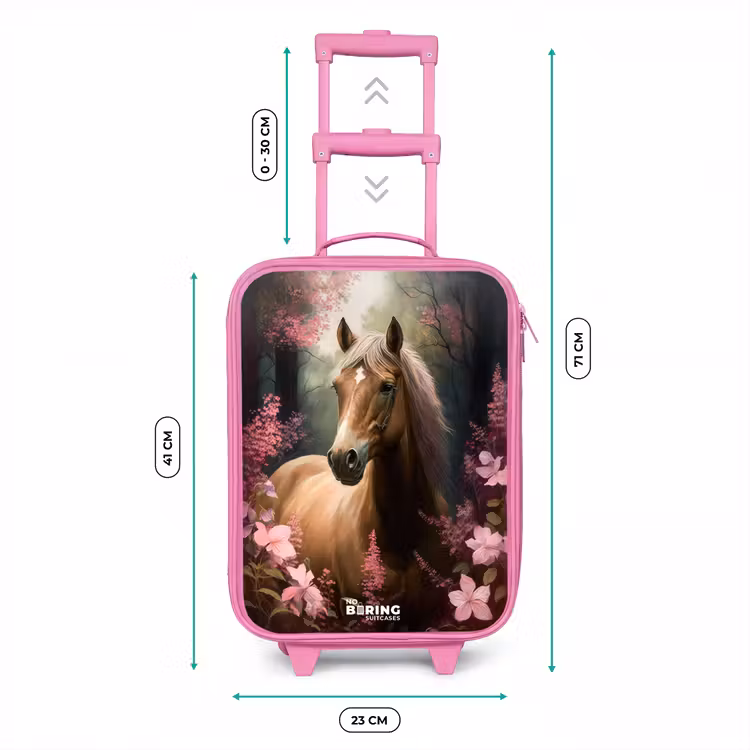Lichtbruin paard tussen de roze bloemen Kinderkoffer - Roze klein -productfoto_formaten