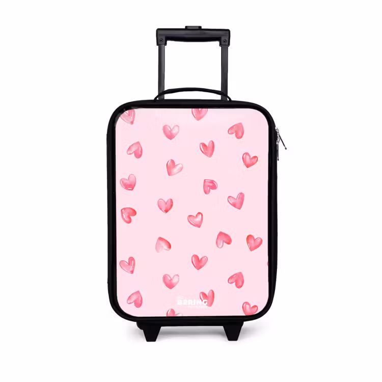 Roze hartjes Kinderkoffer - Zwart klein -3d