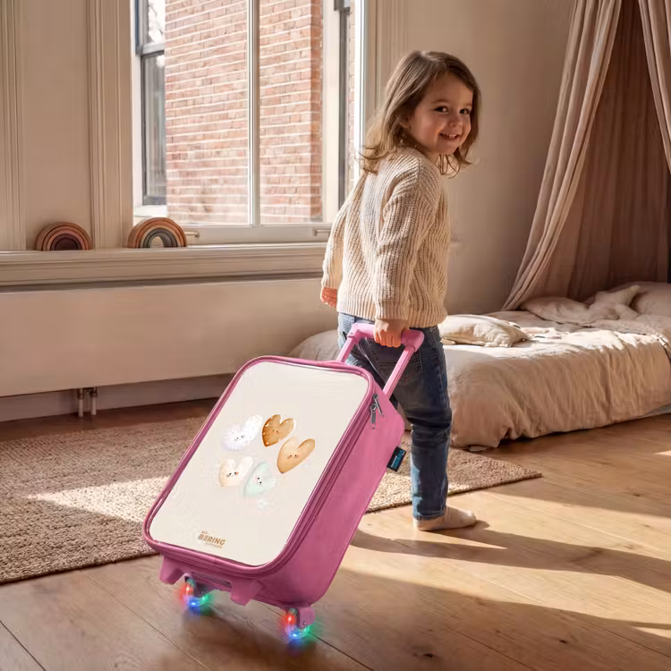 Hartjes in zachte beige tinten Kinderkoffer - Roze klein -sfeer1